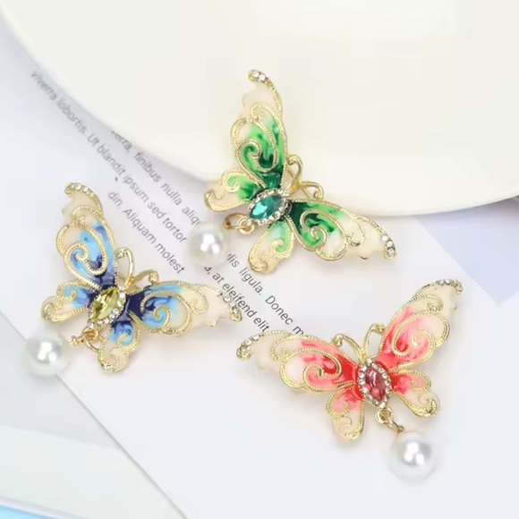 Unique vintage anthro blue and Gold Butterfly Brooch - Picture 3 of 10